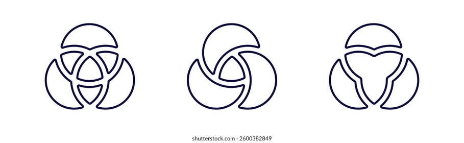 leaf inspired icons with geometric shapes in dark blue monochrome style. they form a unified set.