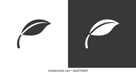 Leaf. Icono aislado sobre fondo blanco y negro. Ilustración vectorial de la naturaleza