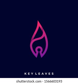 Leaf Key Line Art Illustration Vector Design Template. Suitable for Creative Industry, Multimedia, entertainment, Educations, Shop, and any related business