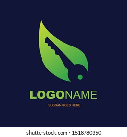 A leaf and a key negative space logo