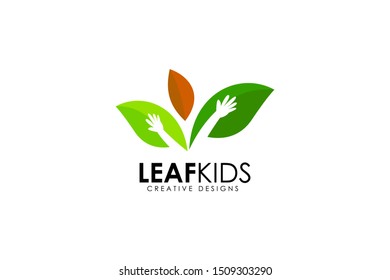 leaf kids logo. kids handmade logo. little nature vector