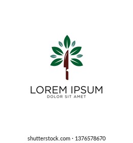 Leaf Knife Logo Design Template. Healthy Food logo vector Restaurant Design