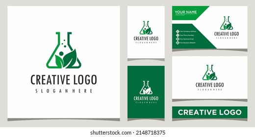 leaf and lab logo design template with business card design