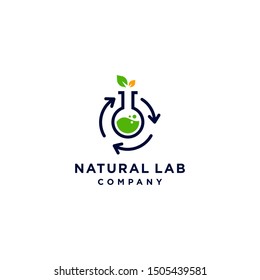 leaf lab nature logo with bottle and plant vector icon illustration