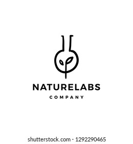 leaf lab nature logo vector icon illustration line outline doodle