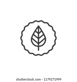 Leaf label outline icon. linear style sign for mobile concept and web design. Organic quality label simple line vector icon. Eco symbol, logo illustration. Pixel perfect vector graphics
