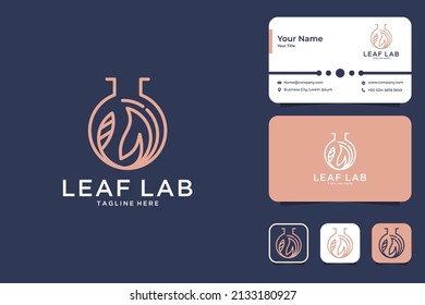 leaf laboratory line art style logo design and business card