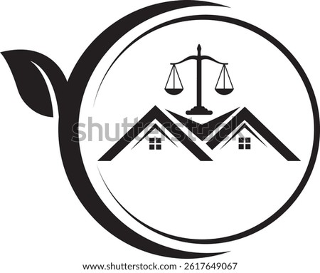 Leaf and law home shape concept logo design template. black Scales logo concepts. Law firm with Leaf logo vector