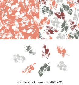 Leaf. Leaves vector set. Foliage. Vintage Seamless patterns and leaf Imprints set.