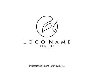 leaf letter c logo with continuous one line design style