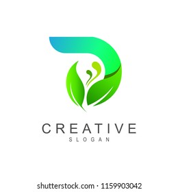 leaf letter d logo template