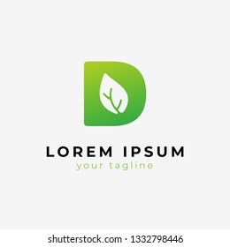 Leaf letter D logo template design, negative space design