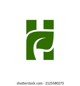 Leaf and letter H combination in background white, flat minimalist vector logo design editable as you wish