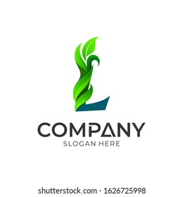 Leaf letter l vector logo design, Simple nature floral icon design template