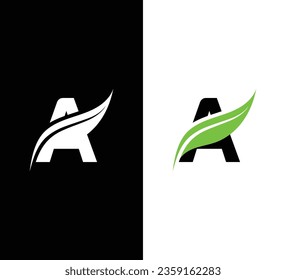 Leaf Letter A Logo Design. Black and White Logo. Usable for Business Logos. Flat Vector Logo Design Template