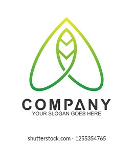 leaf letter A logo design with line shape