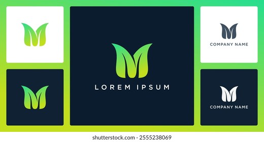 Leaf letter M logo and icon