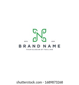 leaf letter N logo design vector template