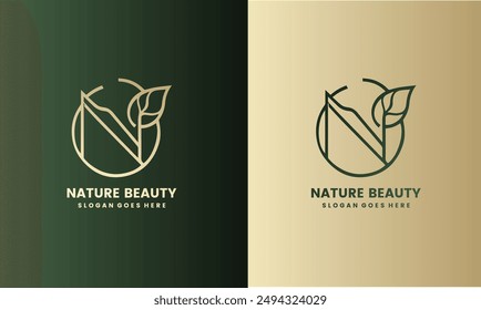 Leaf with letter N, Nature beauty logo design template. Vector illustration EPS10.