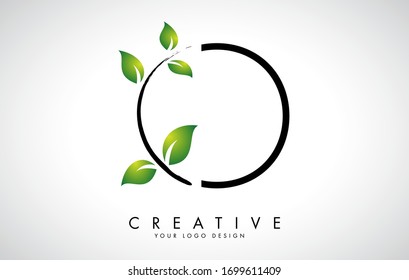 Diseño de logotipo de letra o hoja verde con hojas verdes en una rama. Carta O con concepto de naturaleza. Ilustración de vectores de letras ecológicas y orgánicas. 