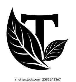 Leaf letter T Logo Silhouette vector