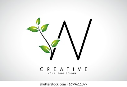 Leaf Letter W Logo Design with Green Leaves on a Branch. Letter W with nature concept. Eco and Organic Letter Vector Illustration. 