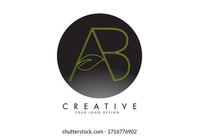 Leaf Letters AB A B and Creative Swoosh and Black Circle Logo Design. Eco Letter Vector Illustration.