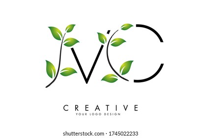 Leaf Letters MC M C Logo Design with Green Leaves on a Branch. Letters MC M C with nature concept. Eco and Organic Letter Vector Illustration. 