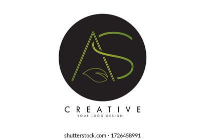 Leaf Letters AS A S and Creative Swoosh and Black Circle Logo Design. Eco Letter Vector Illustration.