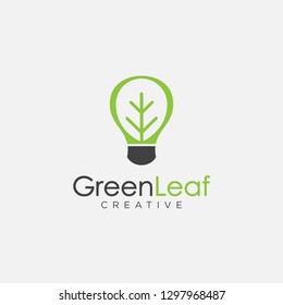 Leaf and lighting bulb nature logo icon vector template on white background, green energy logo icon