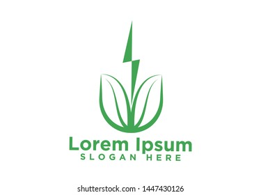 Leaf And Lighting Logo Designs Vector Illustration