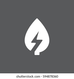 Leaf with lightning bolt icon vector, filled flat sign, solid white pictogram. Green energy symbol, logo illustration. Pixel perfect