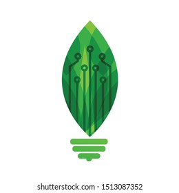 Leaf like bulb light logo. Technology nature vector