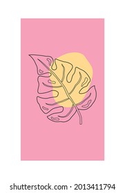leaf line art with abstract background