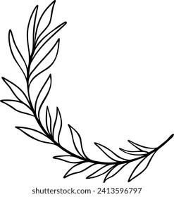 Leaf Line Art Border | Botanical Frame | Curved Circular Plant Element