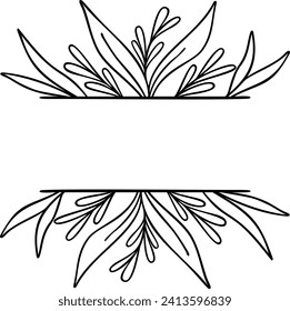 Leaf Line Art Border | Botanical Title Headline Element | Nature Plant Design