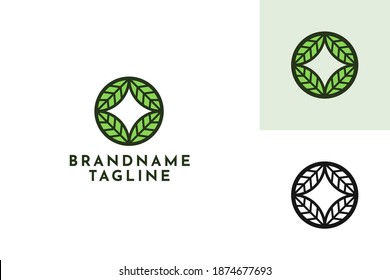 Leaf Line Art in circle shape Logo for botanical or nature company or community  