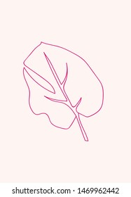 leaf line art. Contour drawing. Minimalism art. Modern decor. Card print. Wall decor