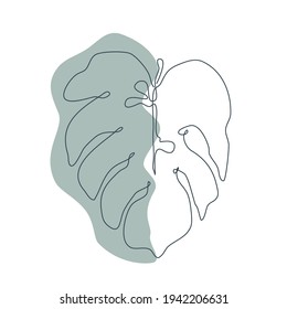 Leaf line art design of vector. One line continues.