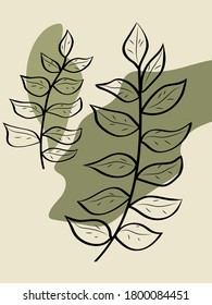 Dibujo de línea de hoja. Dibujo de esquema. El arte del minimalismo Decoración contemporánea