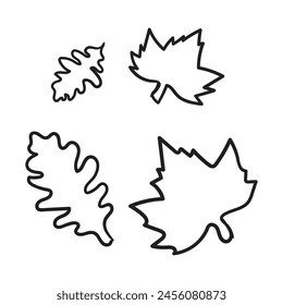 Ilustración dibujada a mano de Vector de arte de línea de hoja. Hojas blancas y negras