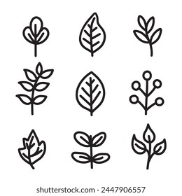 conjunto de diseño de Ilustración vectorial de arte de línea de hoja