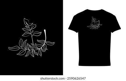 Leaf Line Drawing Vector Art, Icons, and Graphics T-shirt Design, Creative line drawing art T-shirt Design