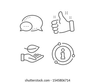 Leaf line icon. Chat bubble, info sign elements. Grow plant sign. Environmental care symbol. Linear leaf outline icon. Information bubble. Vector