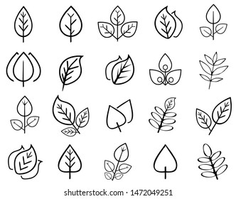 leaf line icon collection, leaf symbol vector illustration in white background