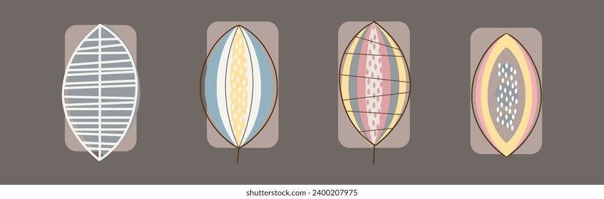 Leaf Line Icon with Color on Stem Vector Set