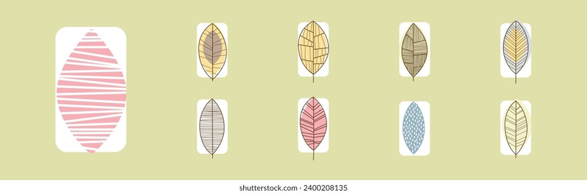 Icono de línea de hoja con color sobre conjunto de vectores de stem