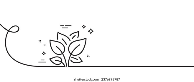 Leaf line icon. Continuous one line with curl. Leaves plant sign. Organic farm lettuce symbol. Leaf single outline ribbon. Loop curve pattern. Vector