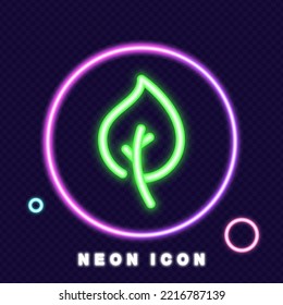 Leaf line icon. Ecology, eco friendly, natural, care for environment, plant, foliage, leafage, produce oxygen, green, leaves. Nature concept. Neon glow. Vector line icon for Business and Advertising.