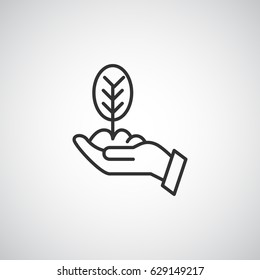 leaf line icon , hand sprout eco vector illustration
